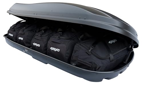 Farad Marlin Dachbox 680L Schwarz Metallic mit Reisetaschen, TÜV-GS Zulassung, 5 Jahre Garantie - 3-Punkt-Zentralverriegelung mit Sicherheitsschlüssel - UV-beständig