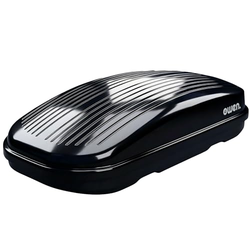 Owen Dachbox Auto 320L | 75kg Zuladung | Premium Hartschale Schwarz Glänzend | Aerodynamische Gepäckbox mit Schnellspanner (Fast Clamp) & Beidseitiger Öffnung | Robustes Material | Abschließbar