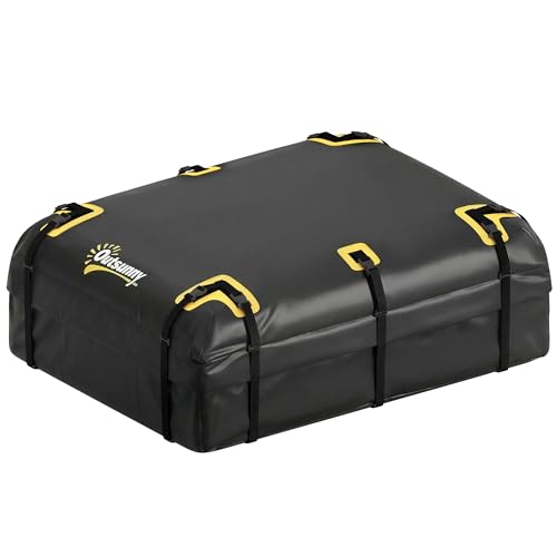 Outsunny Auto Dachbox 21 Kubikfuß Faltbar Wasserdicht Dachgepäckträger mit Anti-Rutsch-Matte 10 Schwerlastgurten 6 Türhaken Gepäckschloss Dachkoffer Gepäcktransport für Fahrzeuge mit/ohne Gepäckträger